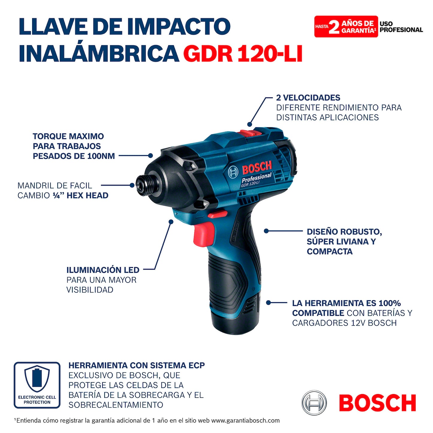 Kit Bosch atornillador + llave impacto + 2bat 2.0ah, maletín y 23acc