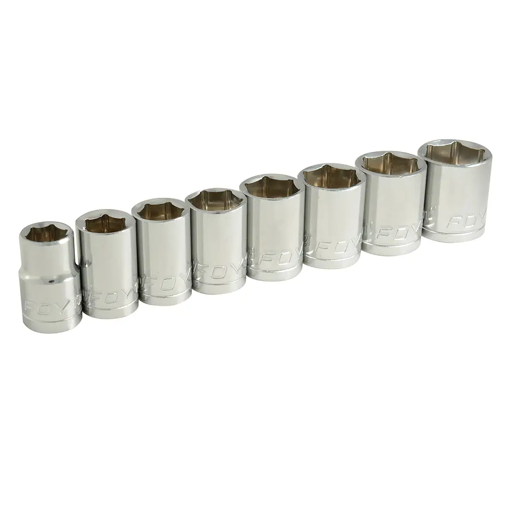 140442 Juego de dados 6 pt cuadrante 1/2" 8 piezas, 13 a 24 mm, Foy