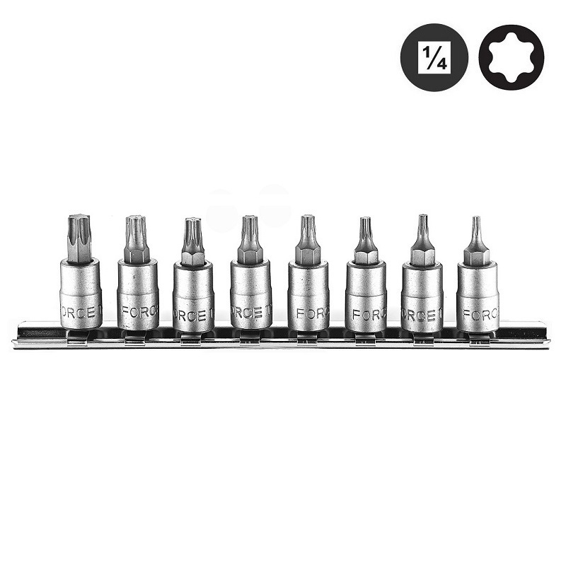 Force 20812 juego 8 cubos destornilladores torx espiga 1/4" T8-T40