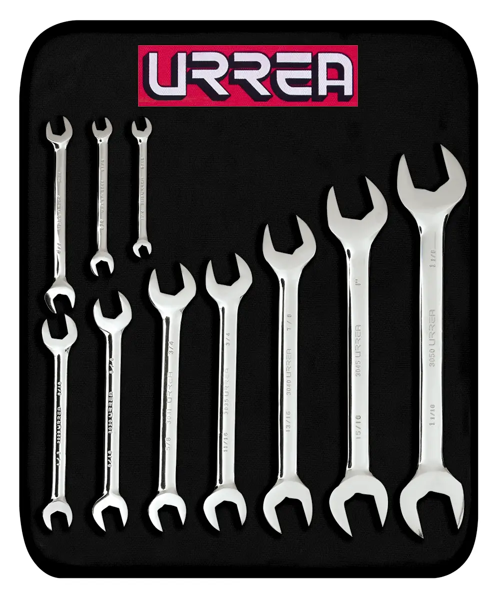 3000H Juego de llaves boca fija pulido espejo 10 piezas 1/4" a 1-1/8", uso pesado, Urrea