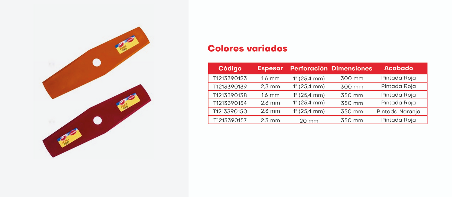 T1213390157 Cuchilla para guadaña 350 X 2.3 X 20 mm roja Herragro