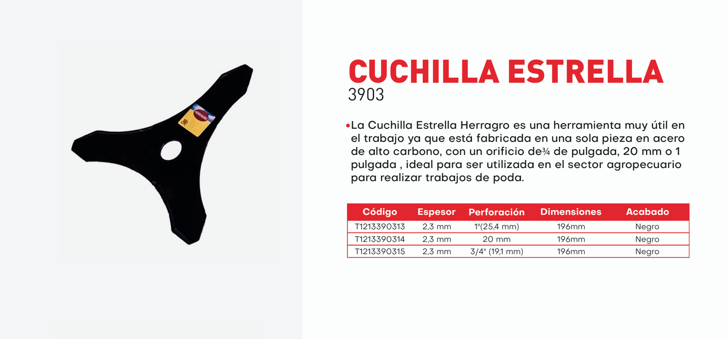 T1213390313 Cuchilla para guadaña estrella 3903 196 X 2.3 X 25.4 mm negra Herragro