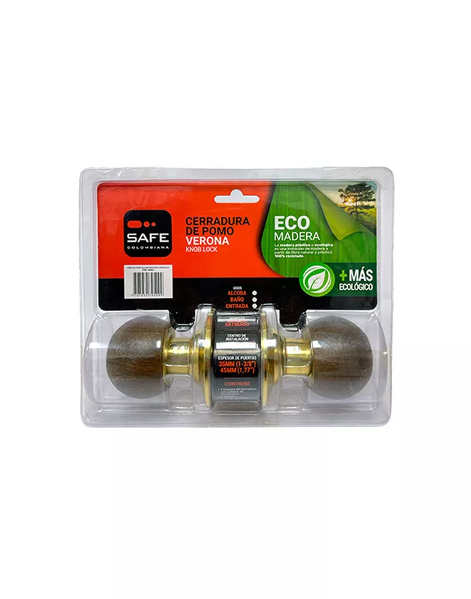 44901 Cerradura cilíndrica con pomo de madera ecológica para alcoba Verona