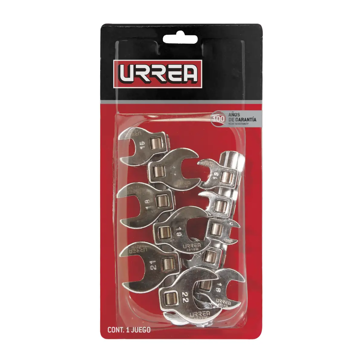 4900-10 Juego de llaves pata de cuervo cuadrante 3/8" 10 piezas 3/8" a 1", uso industrial, Urrea