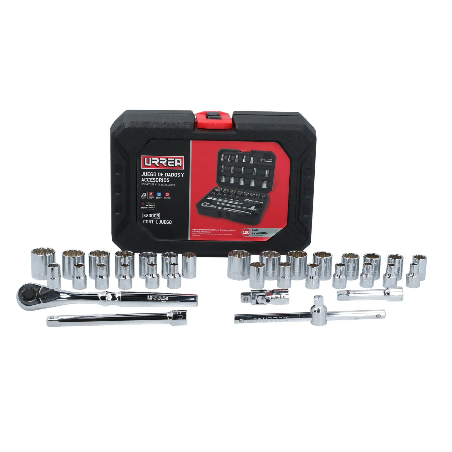 5200CB Juego de copas y accesorios cuadrante 3/8" mixto 33 piezas