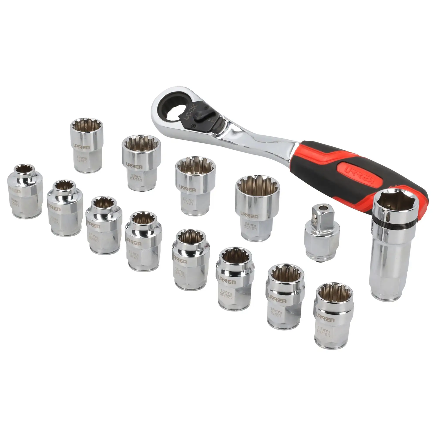 5401GT Juego de copas spline dobles cuadrante 1/2" Go Through 15 piezas, uso industrial, Urrea