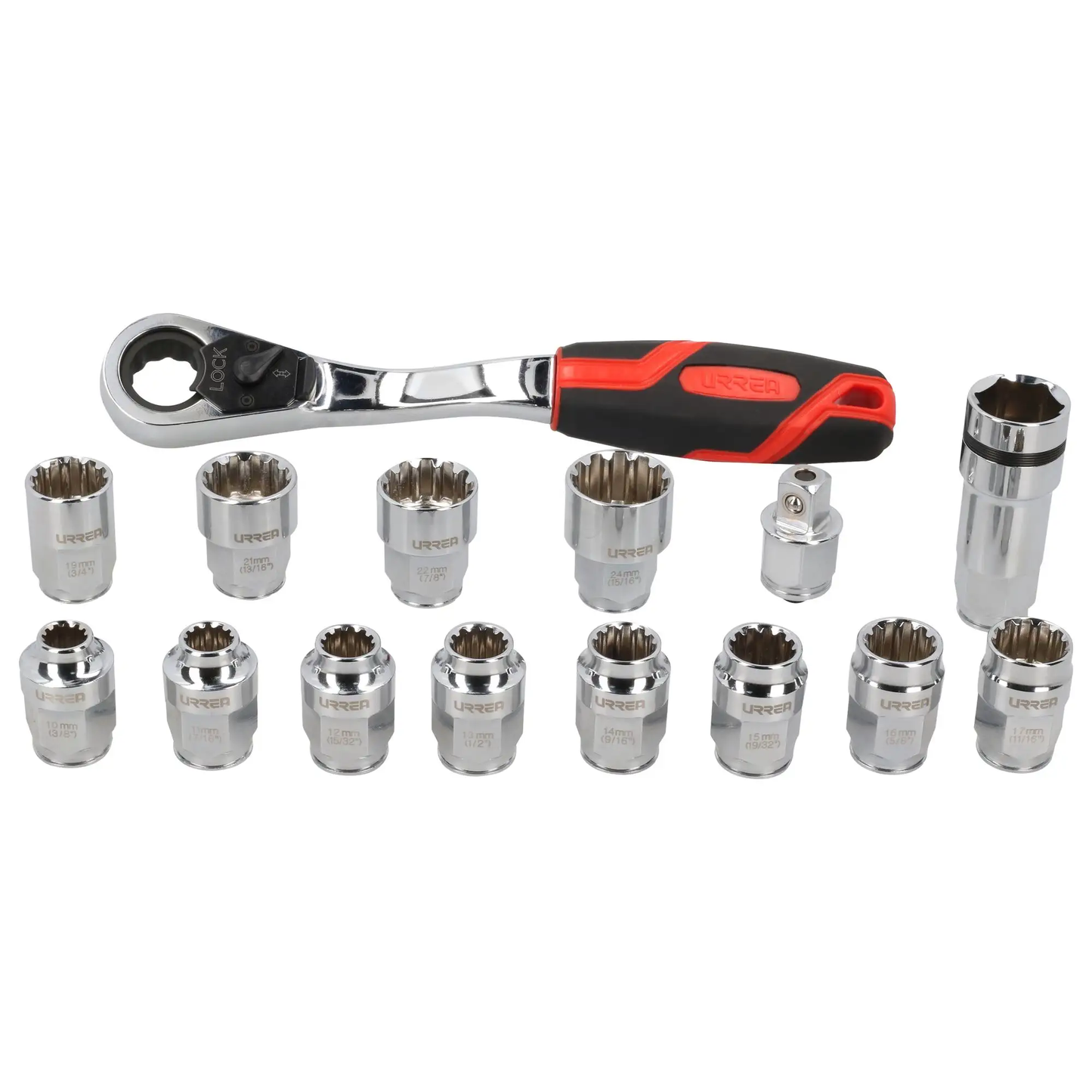 5401GT Juego de copas spline dobles cuadrante 1/2" Go Through 15 piezas, uso industrial, Urrea