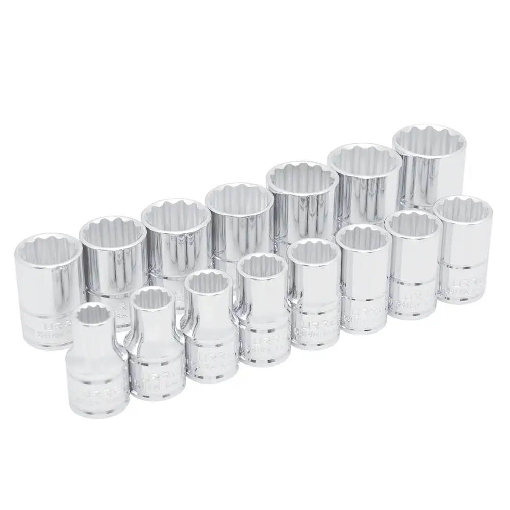 54206 Juego de dados 12 pt cuadrante 1/2" 15 piezas 10 a 24 mm, uso pesado, Urrea