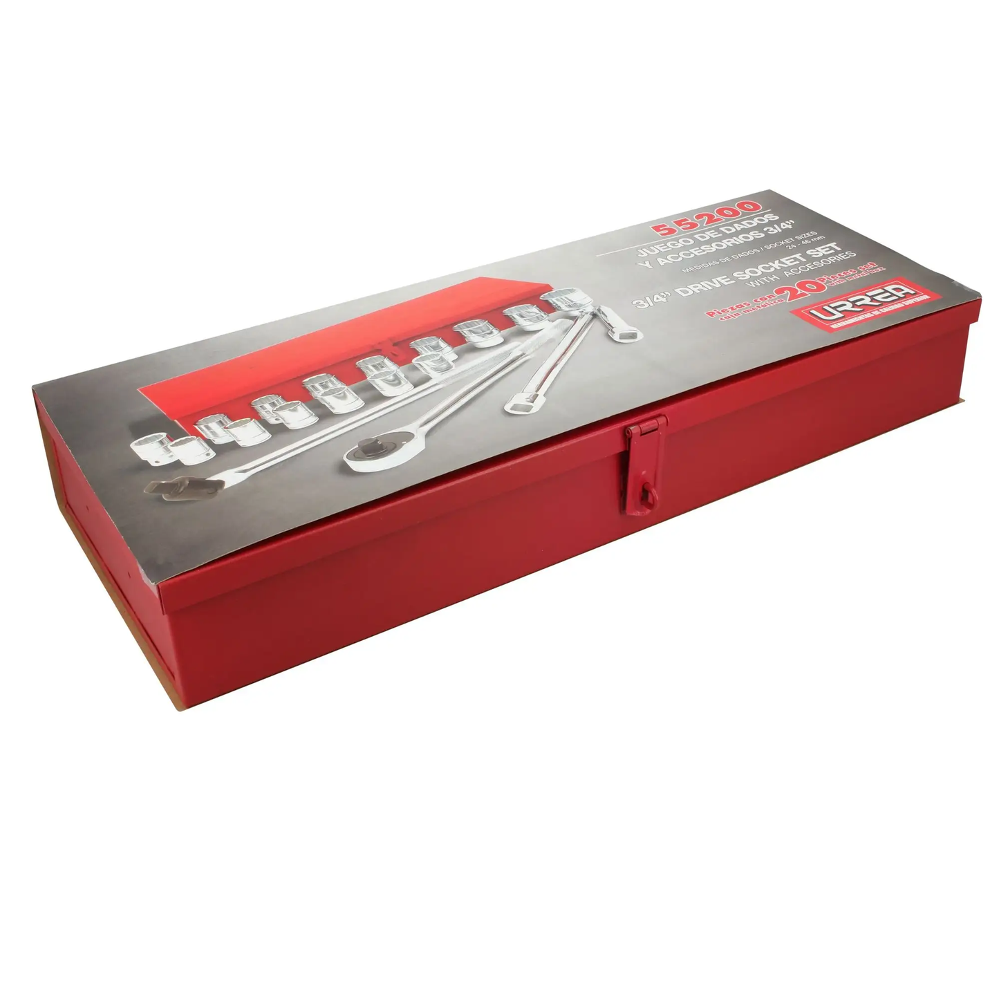 55200 Juego de copas y accesorios cuadrante 3/4" 20 piezas 24 a 46 mm, uso pesado, Urrea