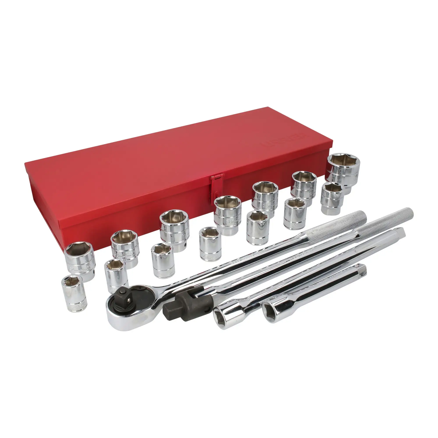 55200 Juego de copas y accesorios cuadrante 3/4" 20 piezas 24 a 46 mm, uso pesado, Urrea