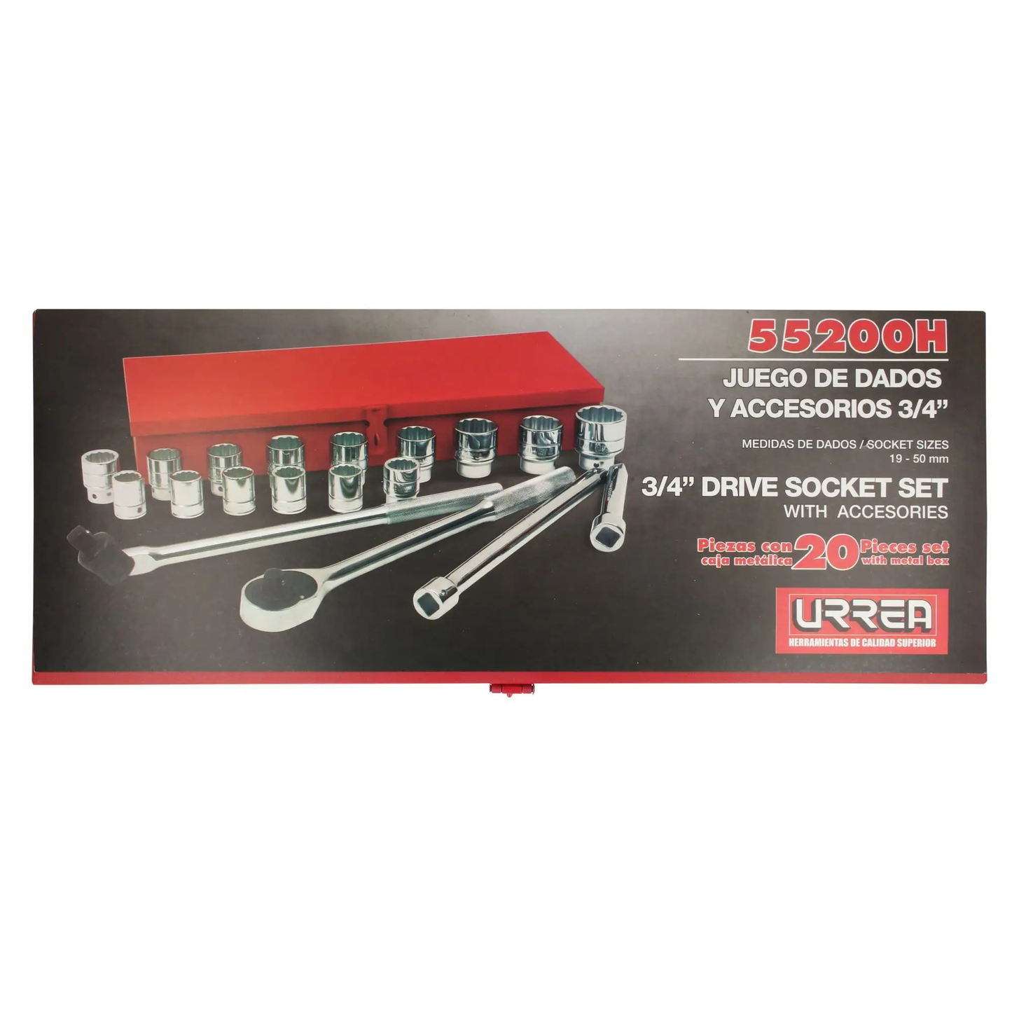 55200H Juego de dados 3/4" 20 piezas 19 a 50 mm, uso pesado, Urrea