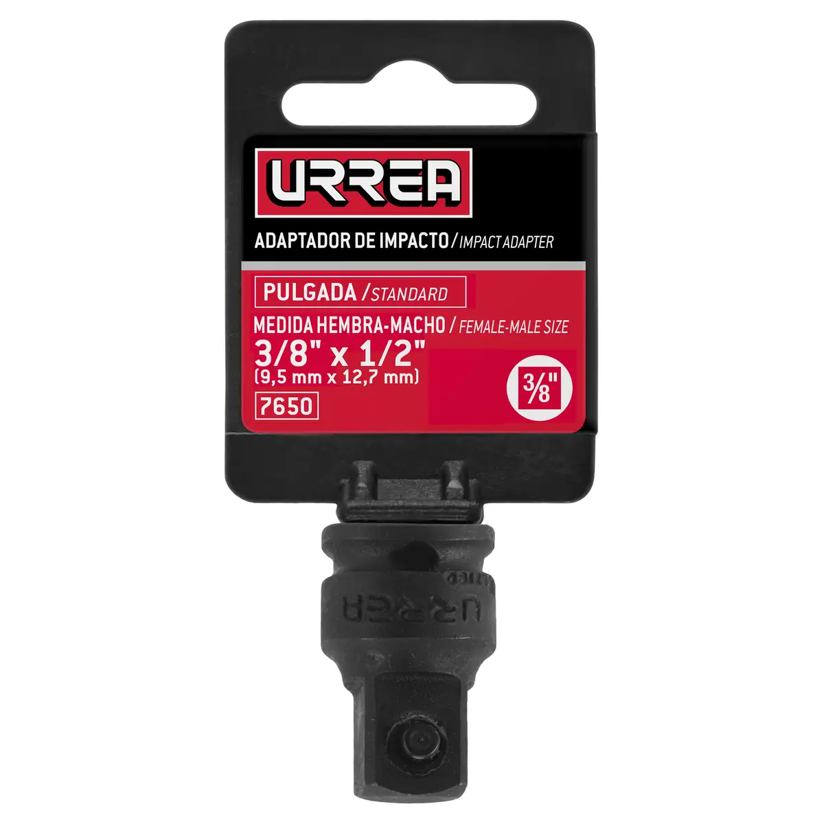 7650 Adaptador de impacto para copas 3/8" hembra a 1/2" macho, uso pesado, Urrea