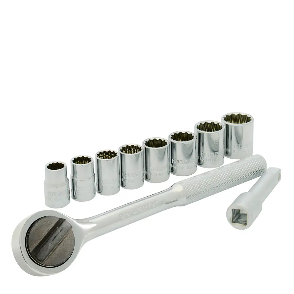 A02M Juego de copas y accesorios cuadrante 3/8" métrico 10 piezas 10 a 19 mm
