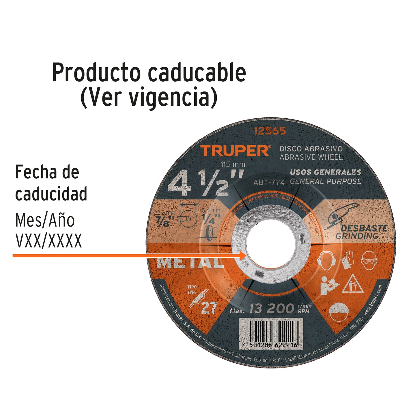 ABT-774 Disco para desbaste de metal, Tipo 27, diámetro 4-1/2"