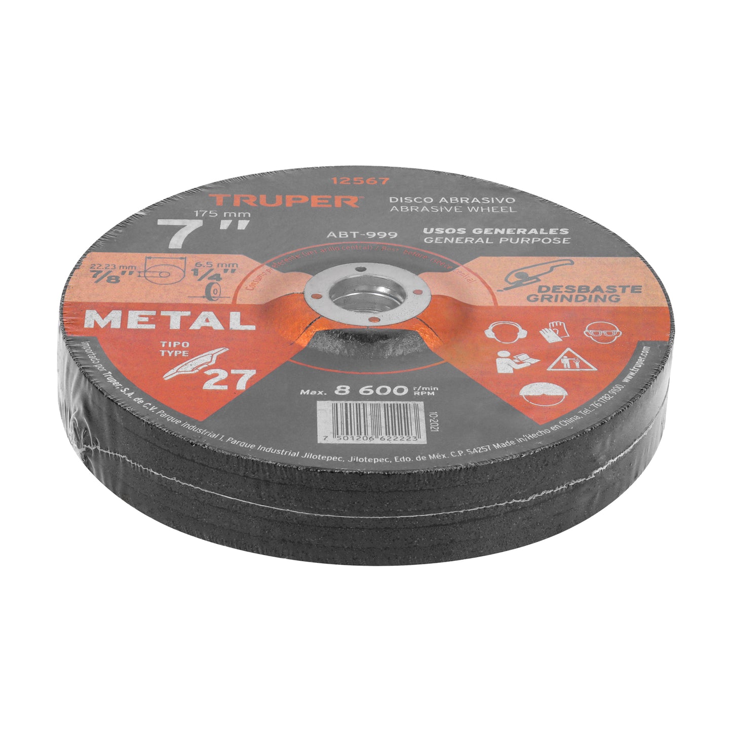 ABT-999 Disco para desbaste de metal, Tipo 27, diámetro 7", 1/4"