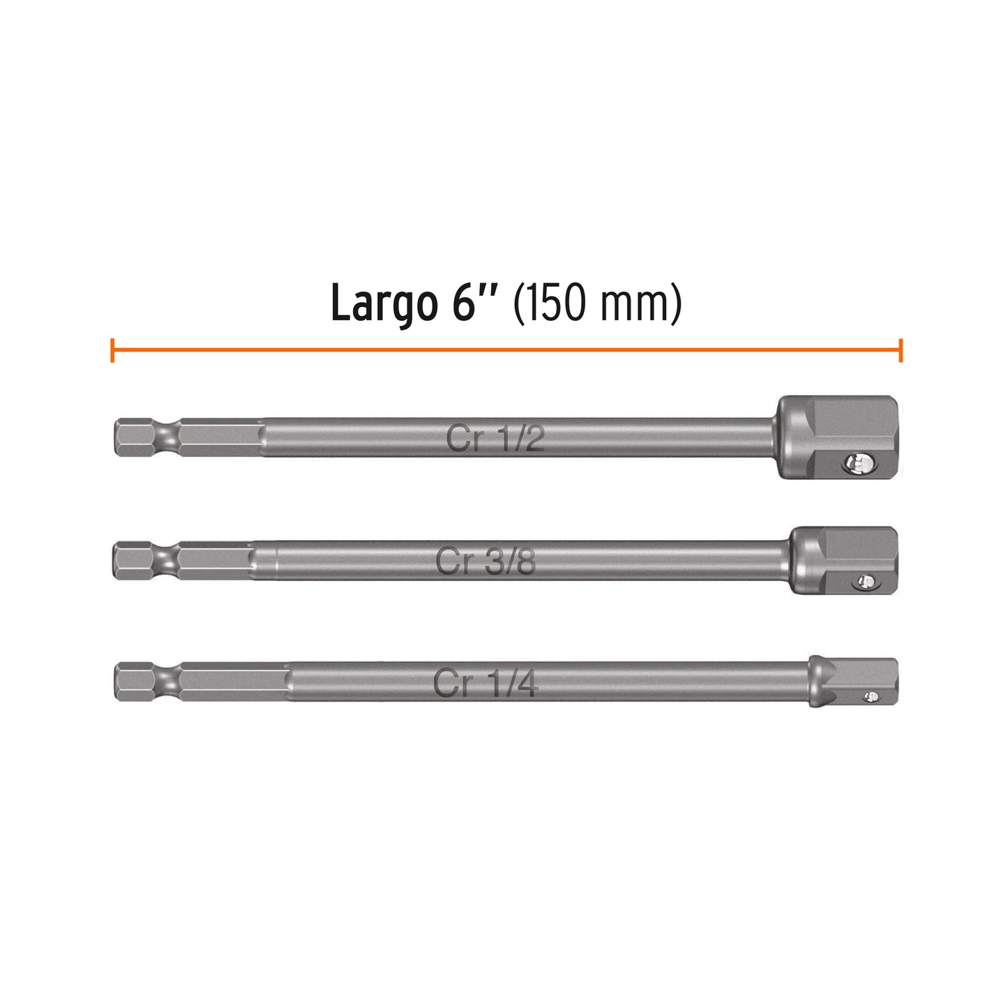 ADA-3L Juego de adaptadores largos para copas,1/4,3/8 y 1/2", 3pzas