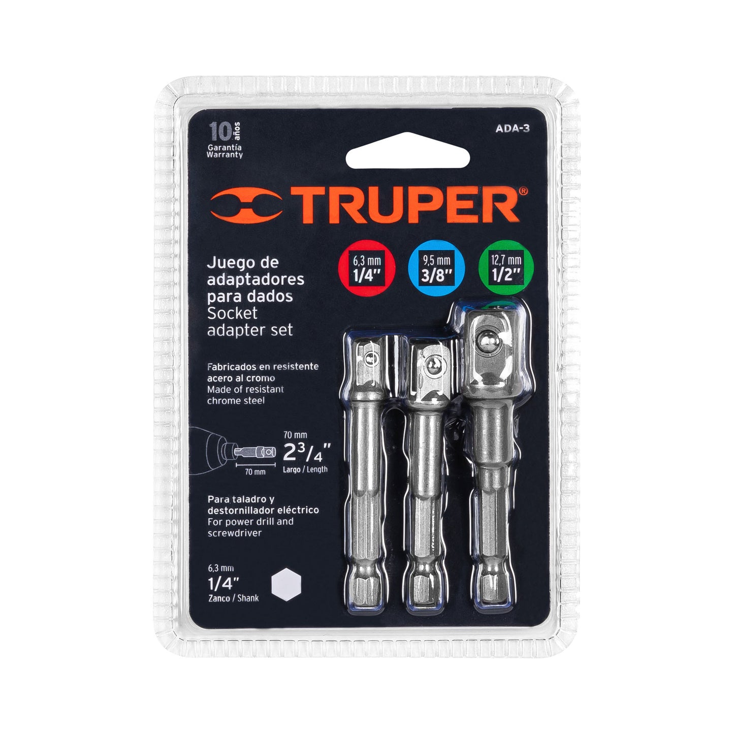 ADA-3 Juego de adaptadores para copas, 1/4", 3/8" y 1/2", 3 piezas