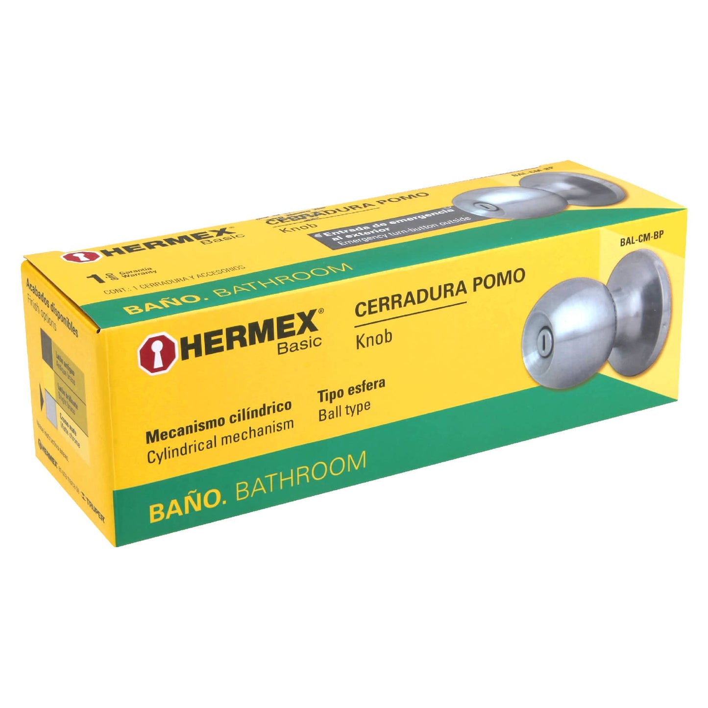 BAL-CM-BP Pomo tipo esfera, cromo mate, baño, Hermex