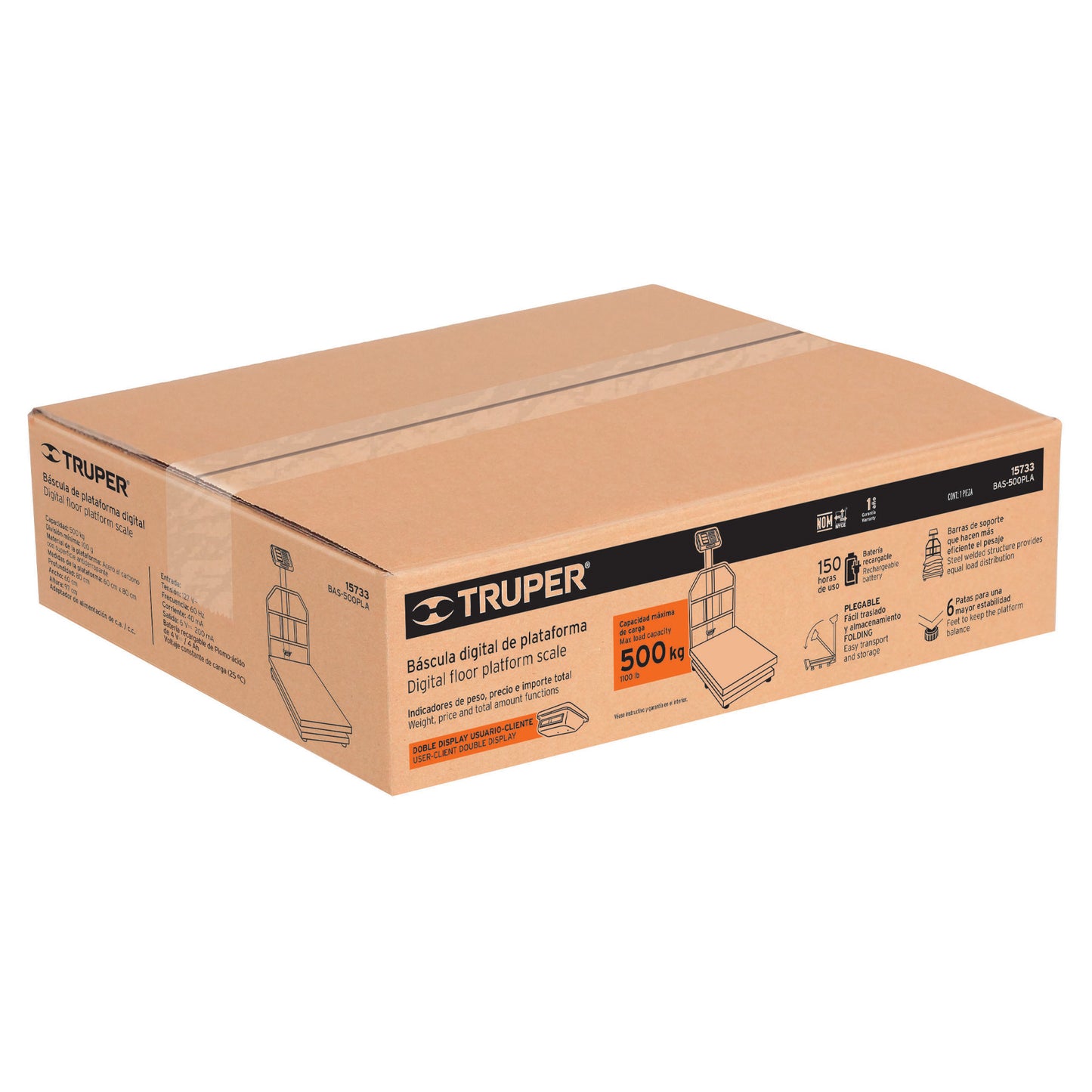 BAS-500PLA Báscula de plataforma, plegable, capacidad 500 kg