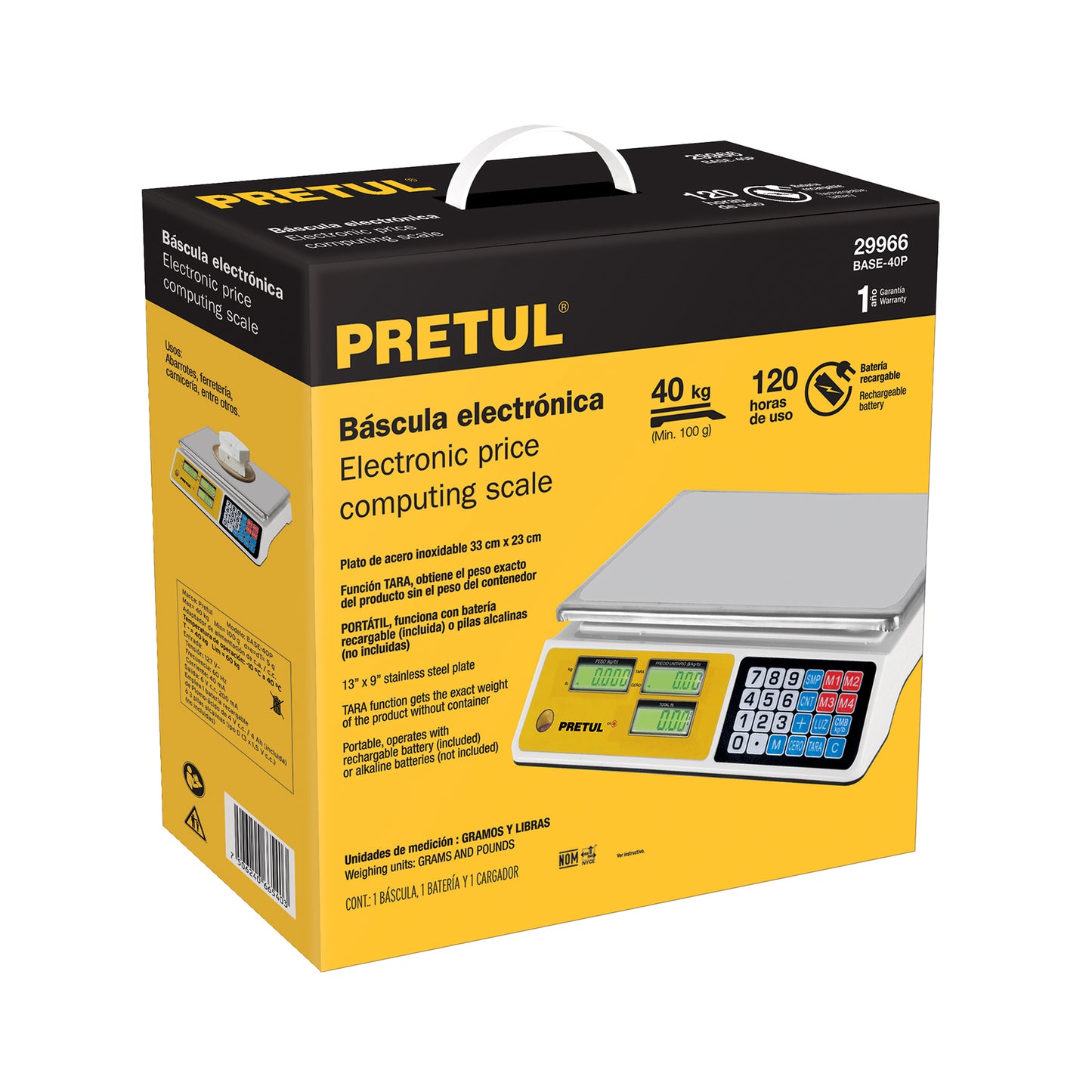 BASE-40P Báscula Pretul electrónica multifunciones capacidad 40 kg