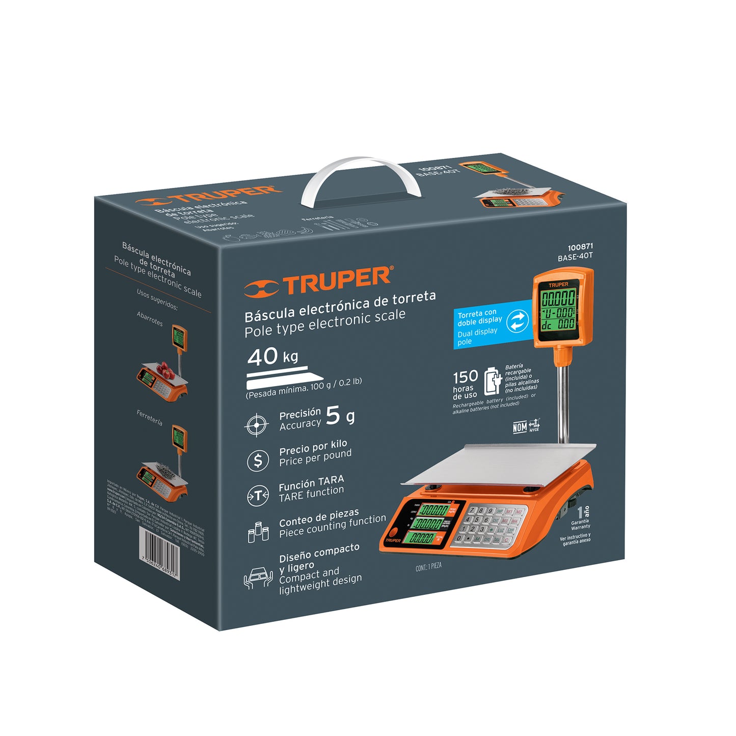 BASE-40T Báscula electrónica multifunciones con torreta, 40 kg