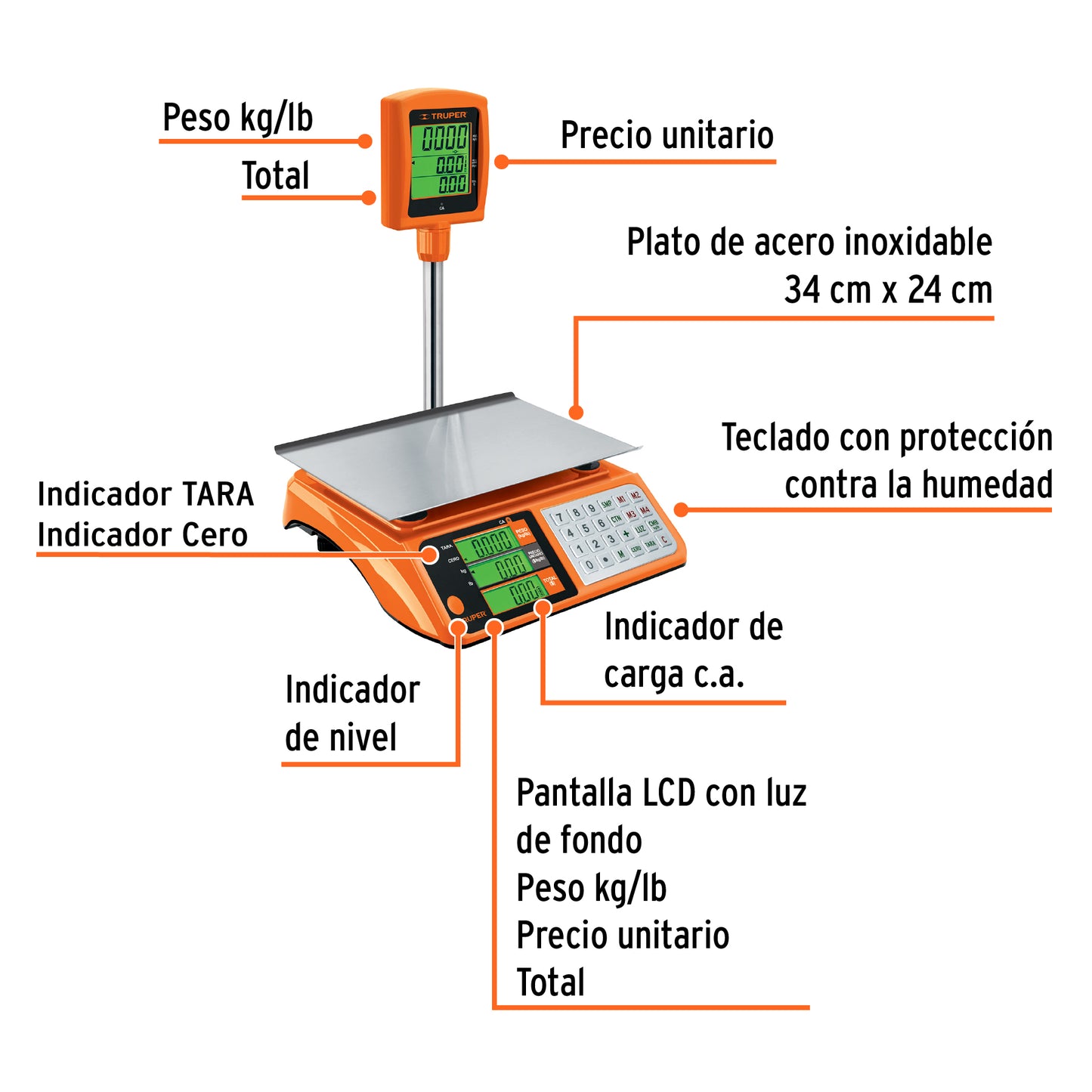 BASE-40T Báscula electrónica multifunciones con torreta, 40 kg