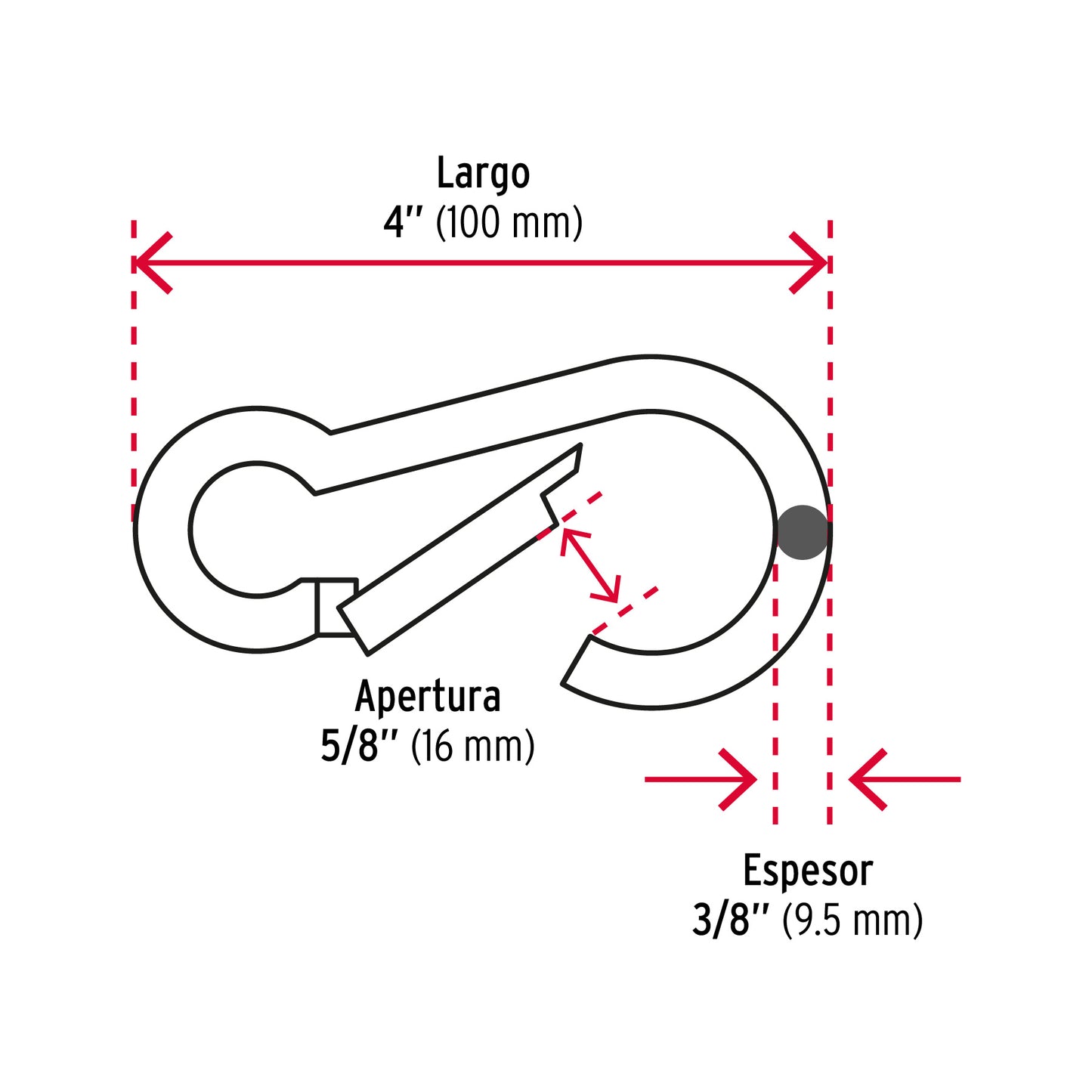 BMA-3/8 Mosqueton pera de acero con seguro de gancho, 3/8'
