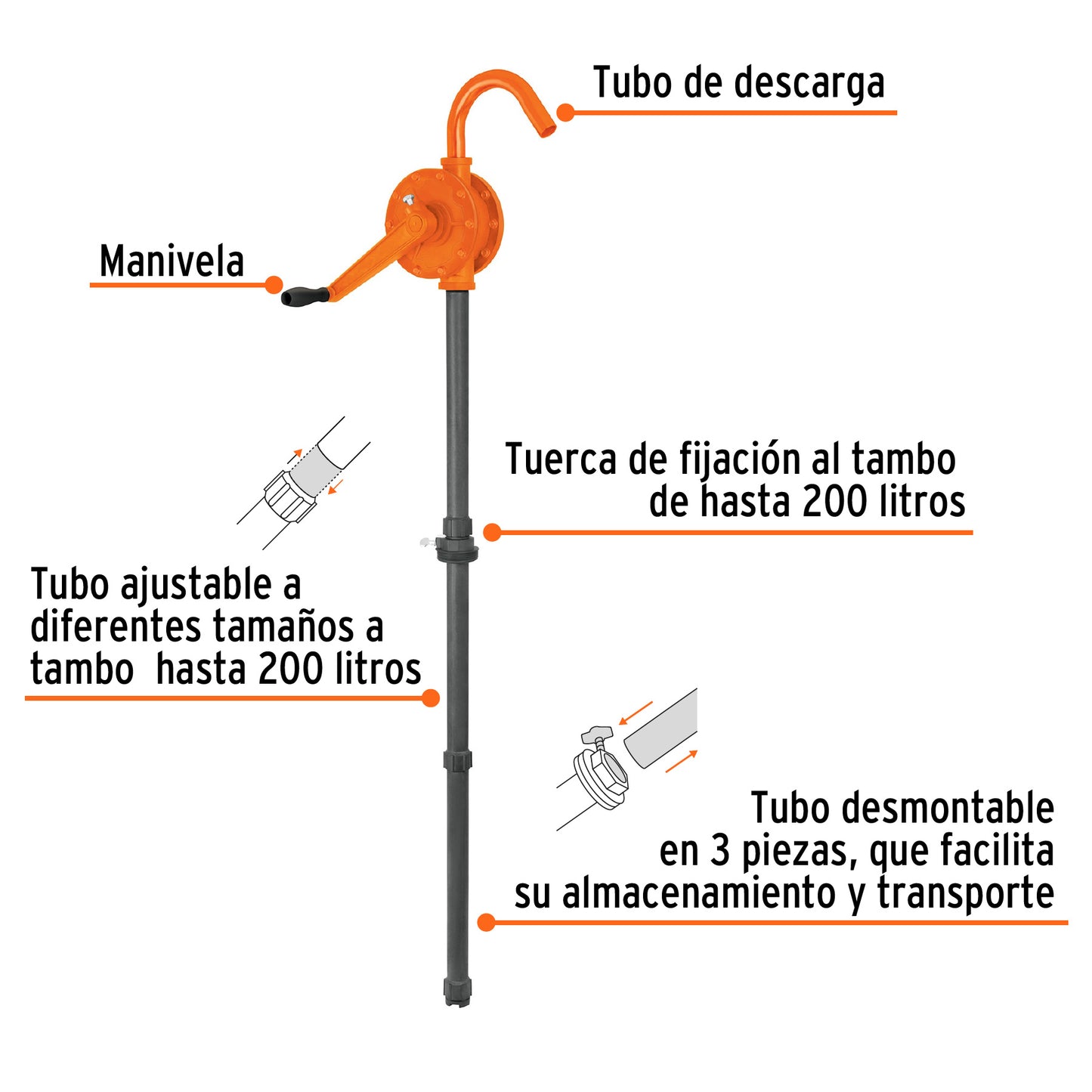 BOMEX-28 Bomba extractora de ácidos, con manivela, 28 L