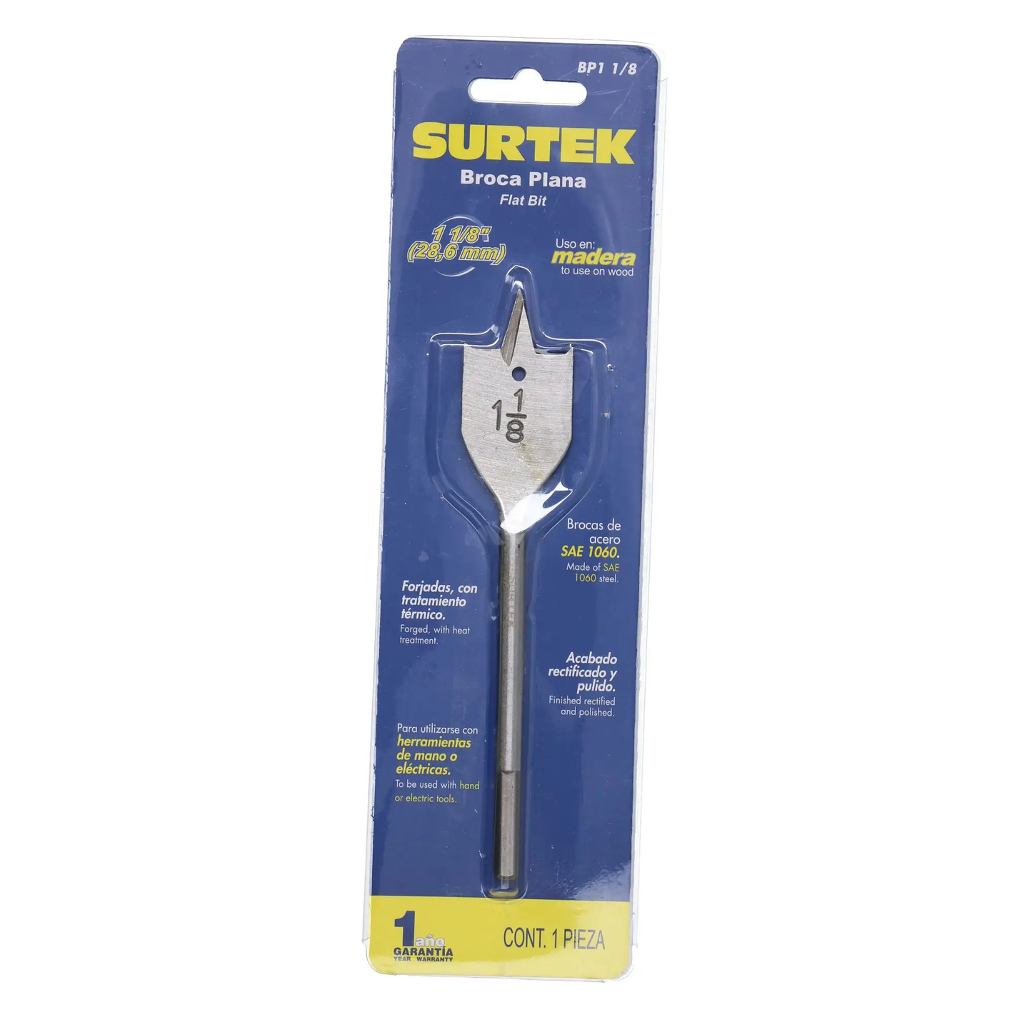 BP1 1/8 Broca plana para madera 1-1/8"