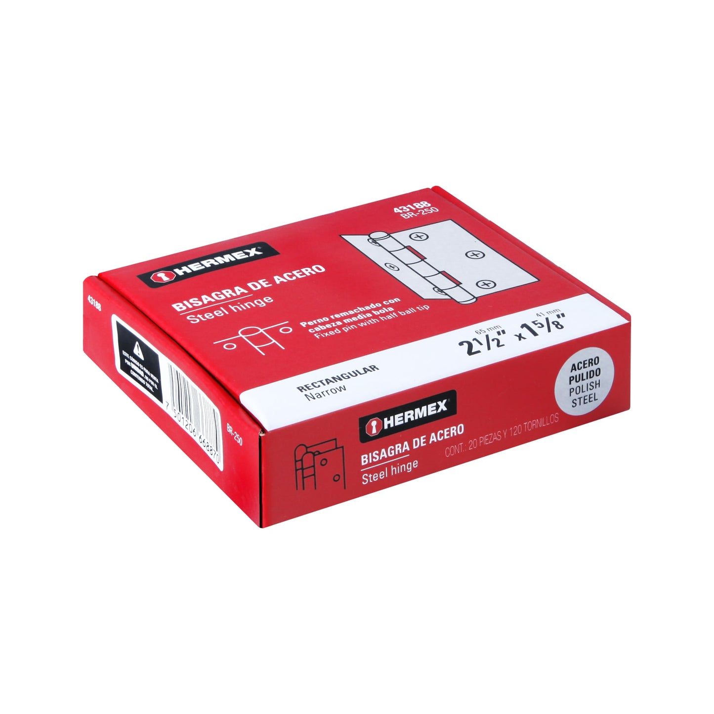 BR-250 Bisagra 2-1/2" X 1-9/16" acero inox pulido, incluye tornillería