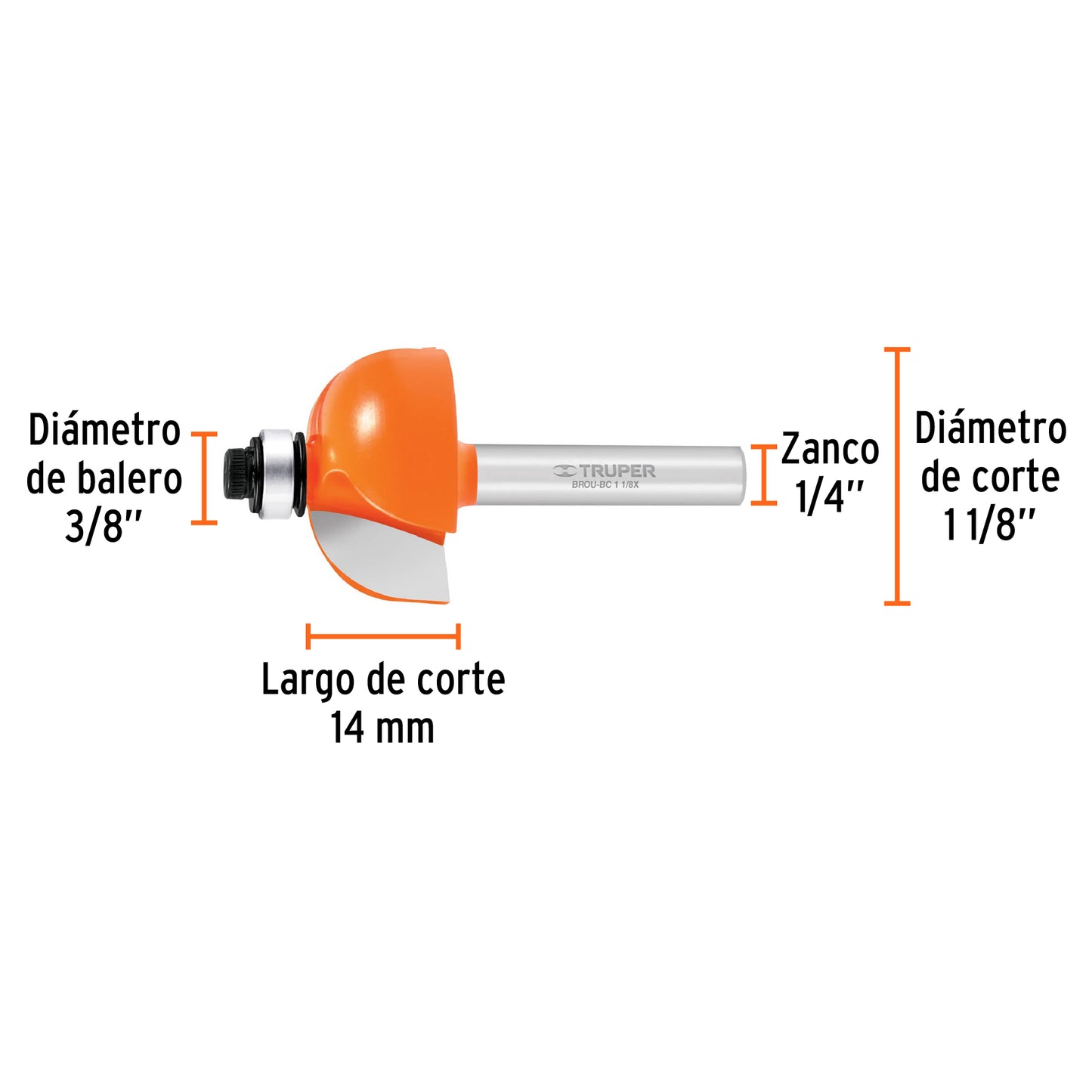 BROU-BC1-1/8X Fresa bocel cuarto, 1-1/8" con balinera