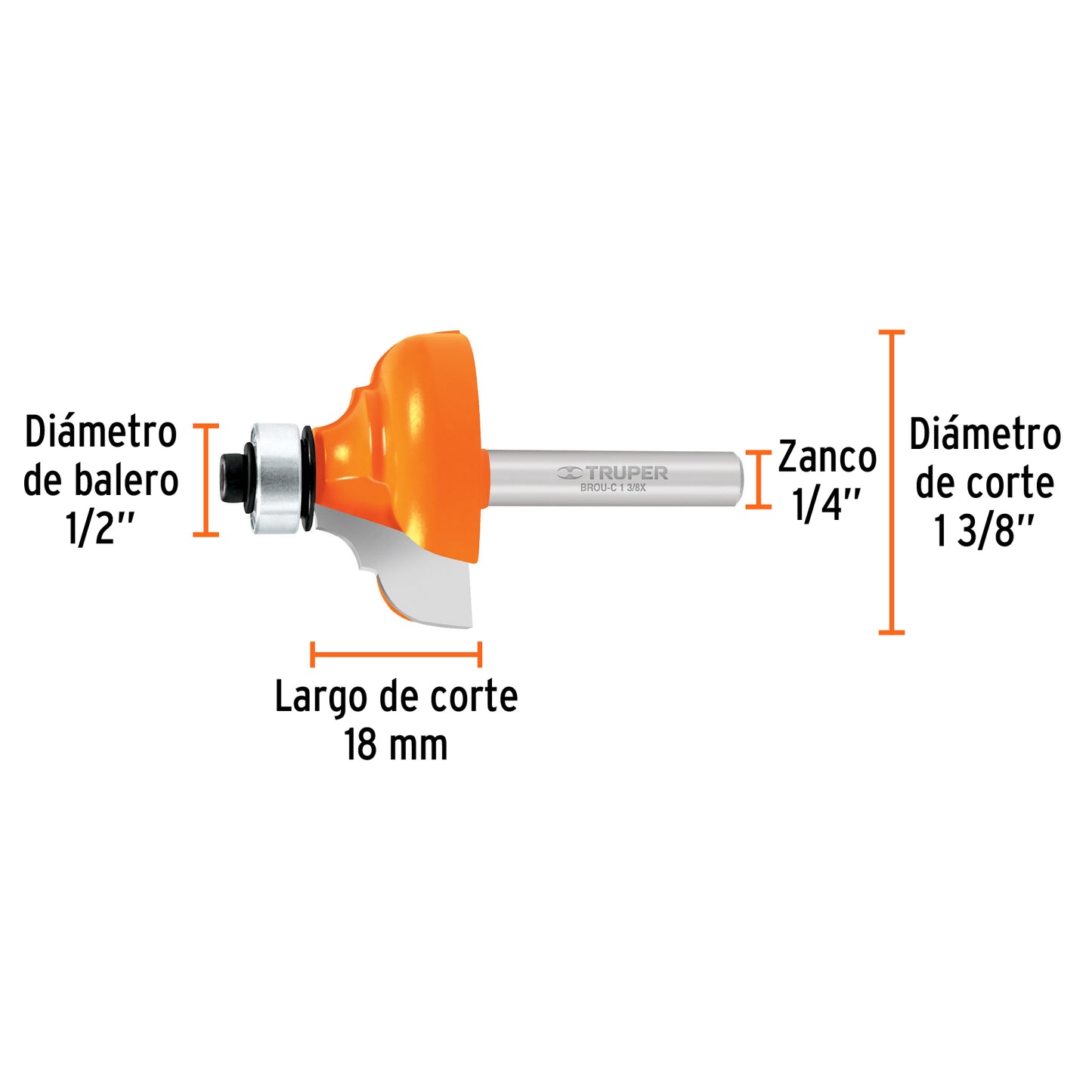 BROU-C1-3/8X Fresa clásica, 1-3/8" con balinera