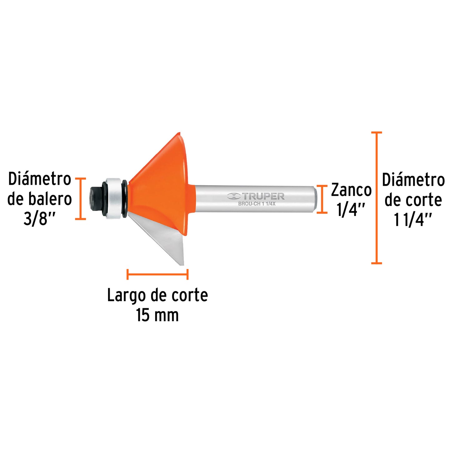 BROU-CH1-1/4X Fresa chaflán, 1-1/4" con balinera