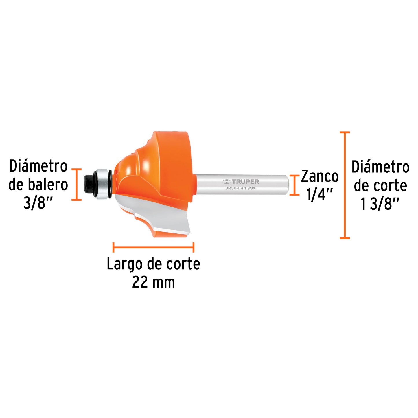 BROU-DR1-3/8X Fresa doble romana, 1-3/8" con balinera