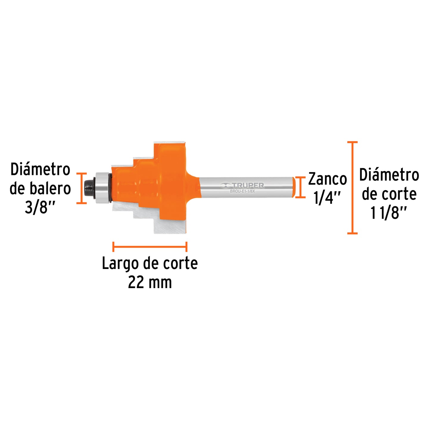 BROU-E1-1/8X Fresa escalonada, 1-1/8", con balinera