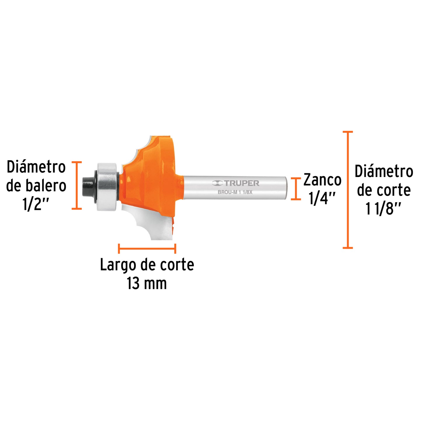 BROU-M1-1/8X Fresa moldura clásica, 1-1/8" con balinera