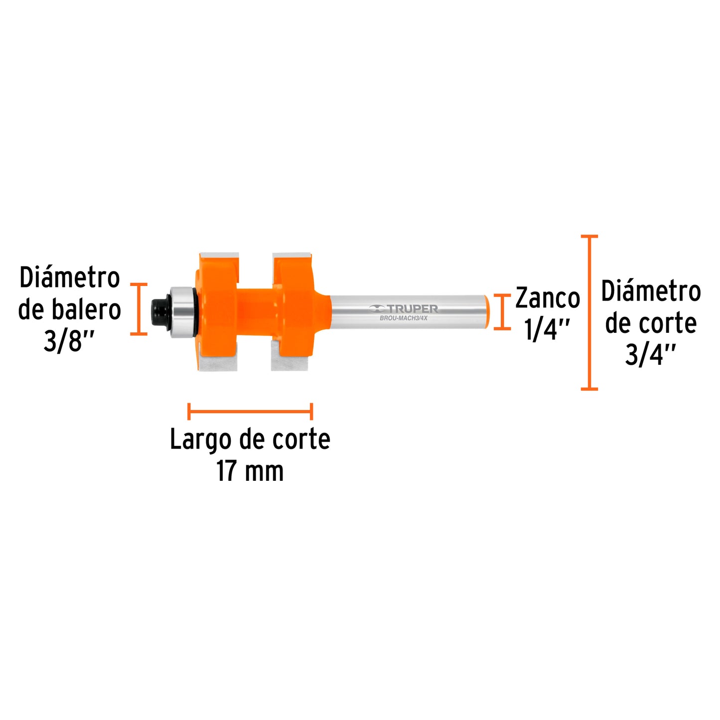 BROU-MACH3/4X Juego de machimbrador, 3/4", con balinera