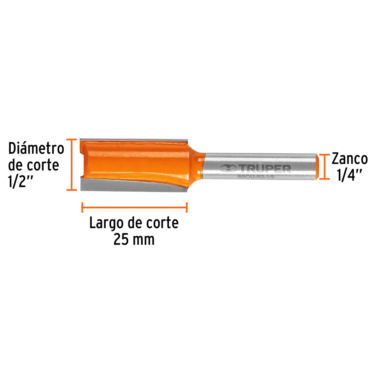 BROU-R2-1/2 Fresa recta 2 filos, 1/2"