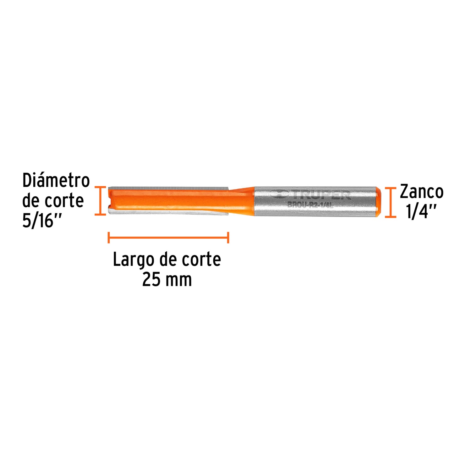 BROU-R2-1/4L Fresa recta 2 filos, 1/4", larga