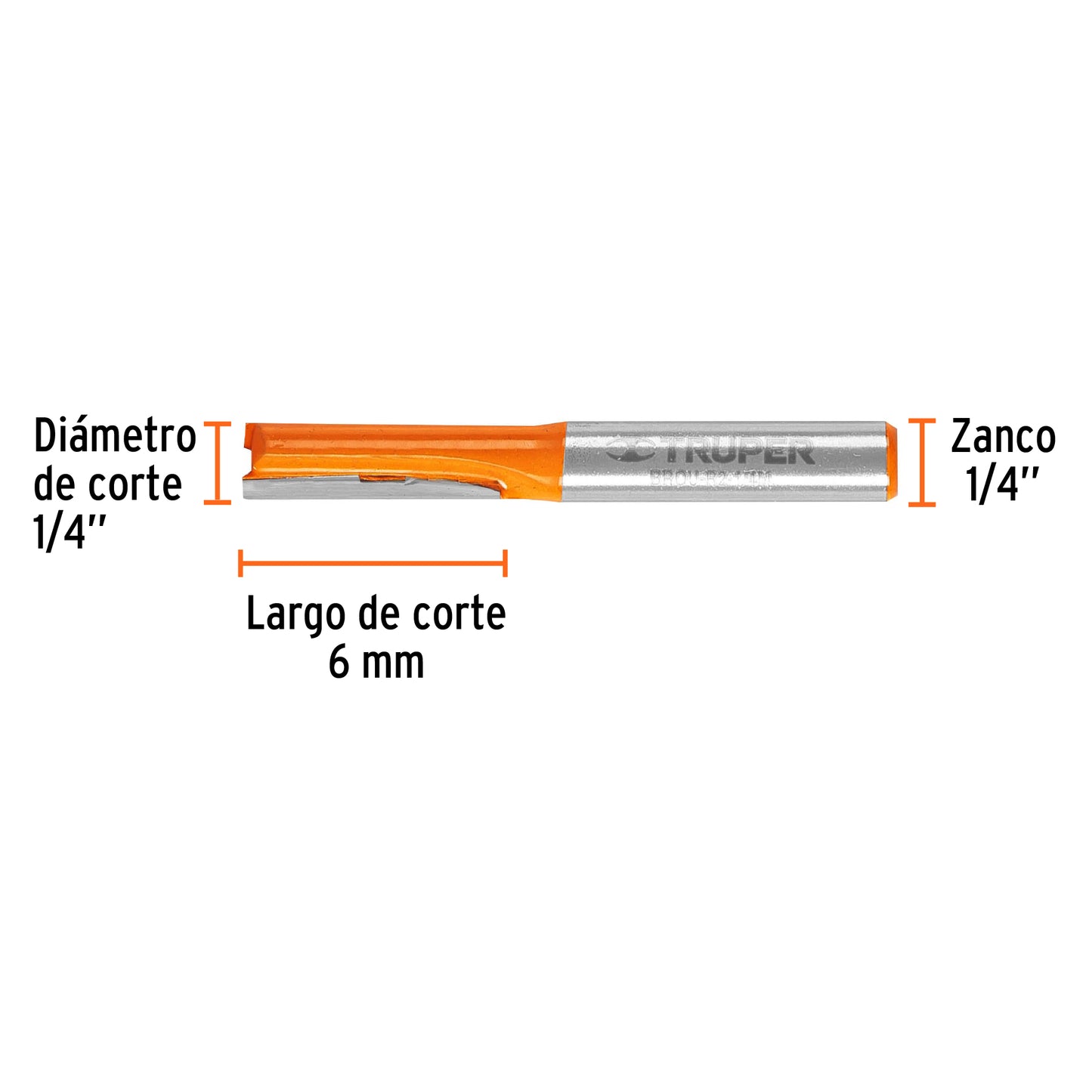 BROU-R2-1/4M Fresa recta 2 filos, 1/4", mediana
