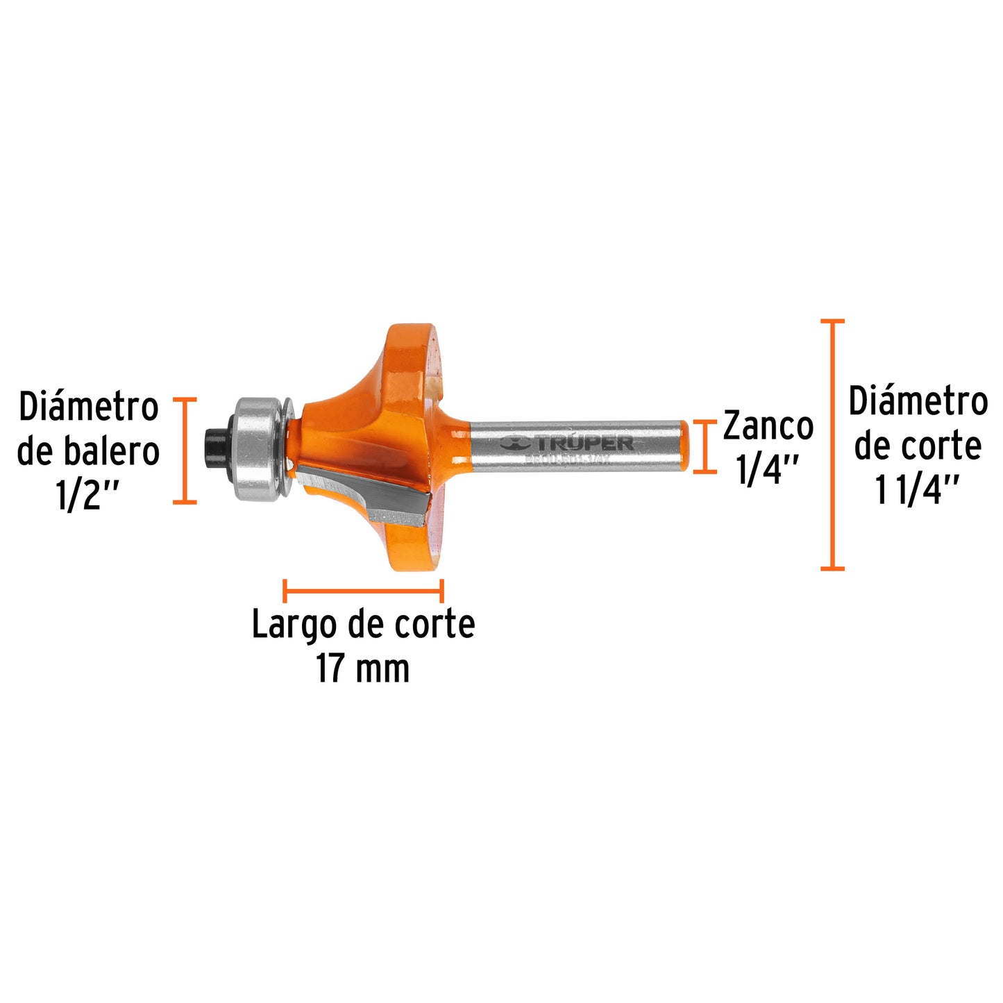 BROU-RD1-1/4X Fresa redondeado, 1-1/4" con balinera