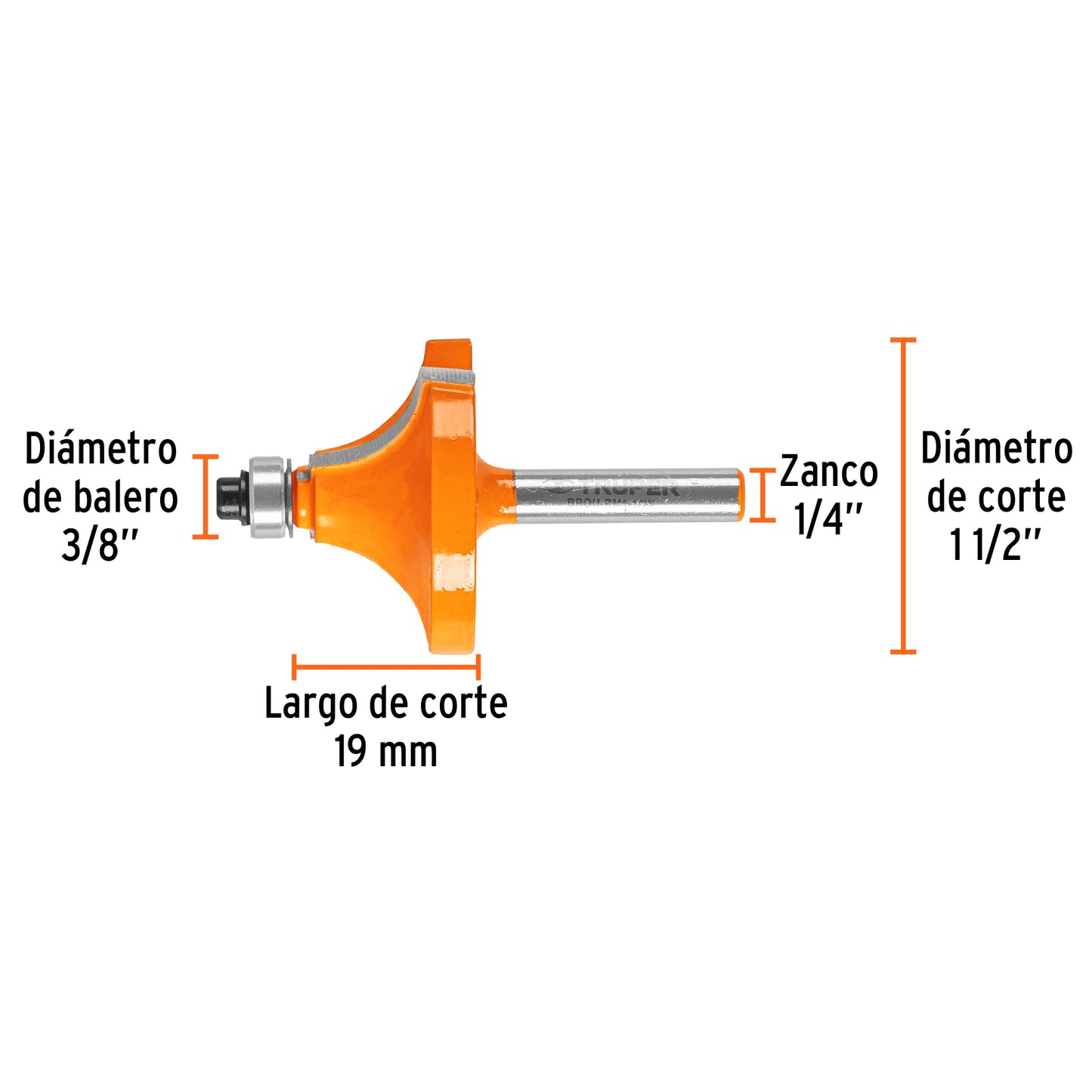 BROU-RM1-1/2X Fresa redondeado con moldura, 1-1/2" con balinera