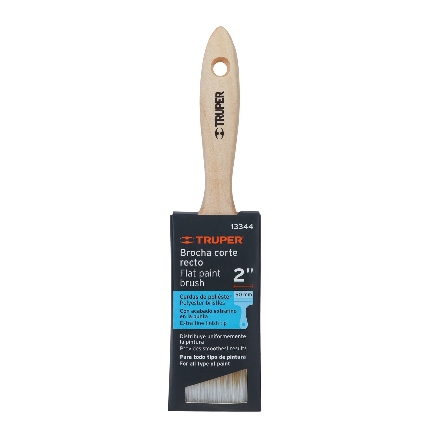 BRT-2S Brocha cerdas sintéticas, mango de madera, corte recto, 2"