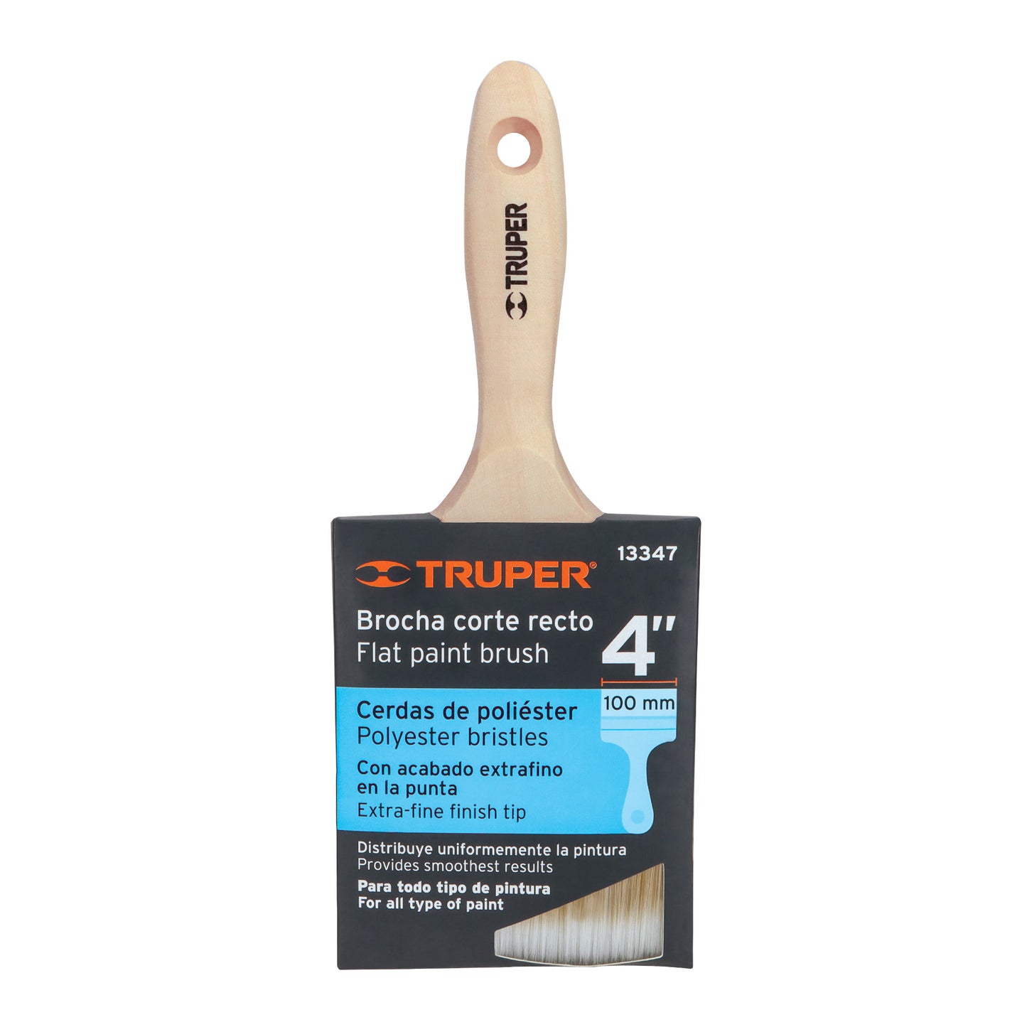 BRT-4S Brocha cerdas sintéticas,mango de madera, corte recto, 4"