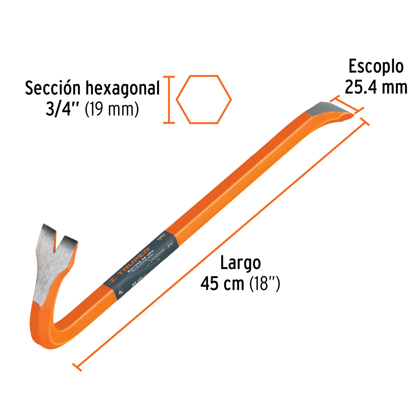 BU-45 Barra pata de cabra de 3/4' x 45 cm
