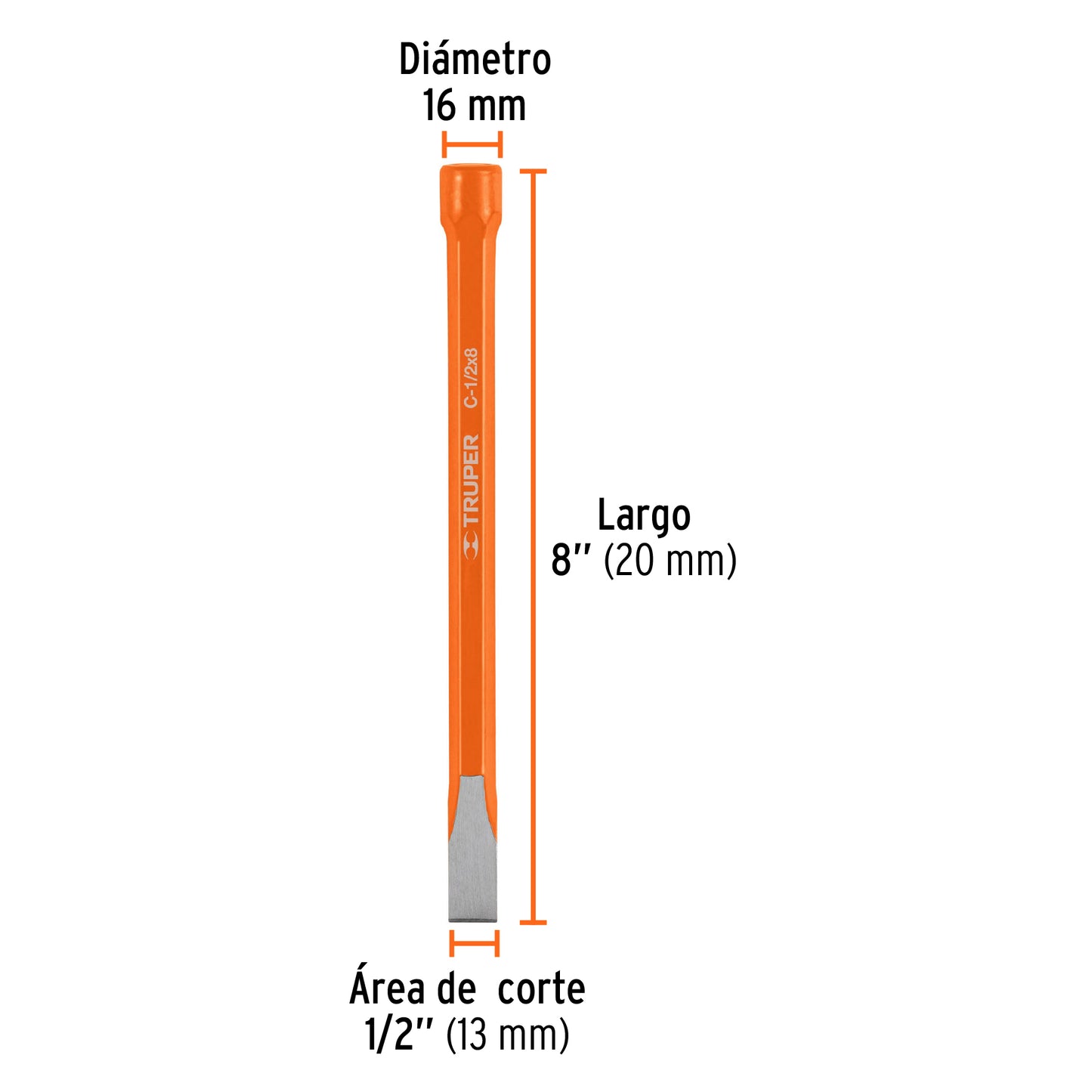 C-1/2X8 Cincel de corte frío, 1/2 x 8'