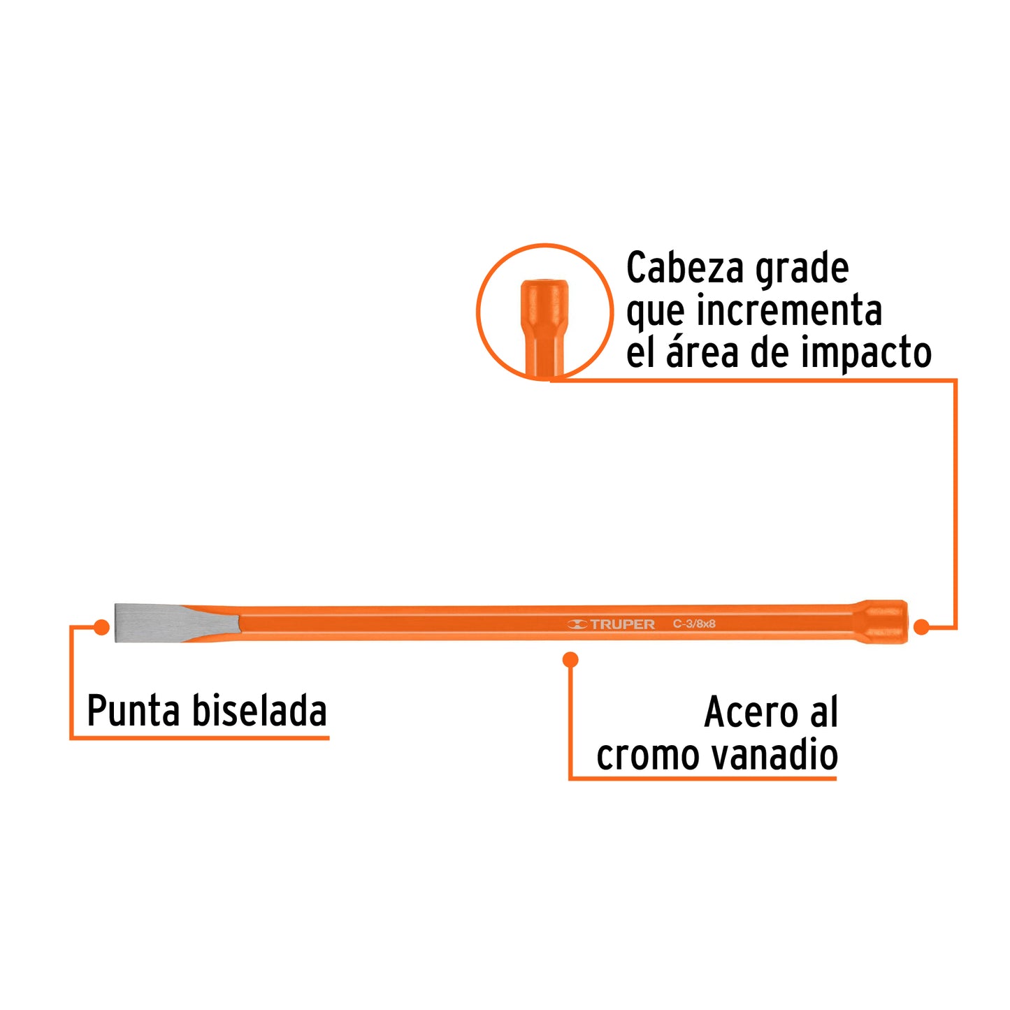 C-3/8X8 Cincel de corte frío, 3/8 x 8'