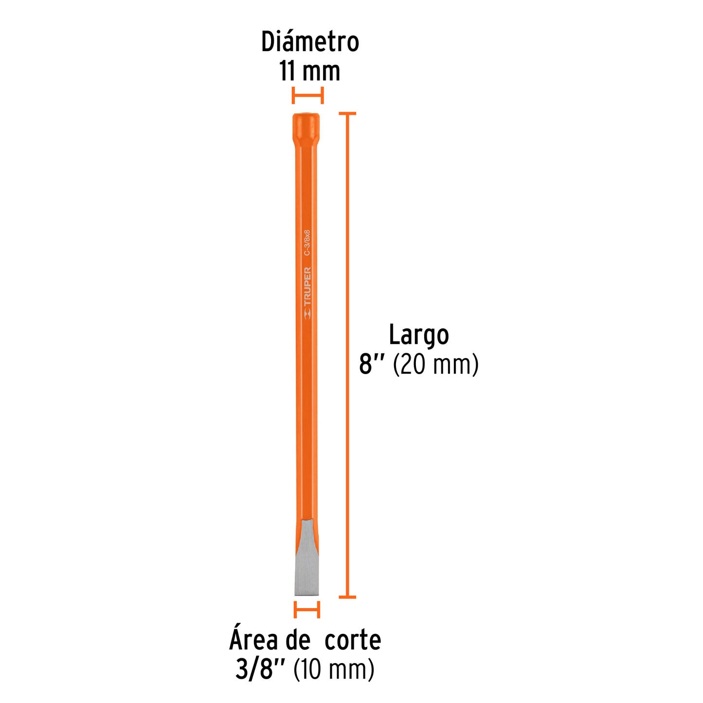 C-3/8X8 Cincel de corte frío, 3/8 x 8'