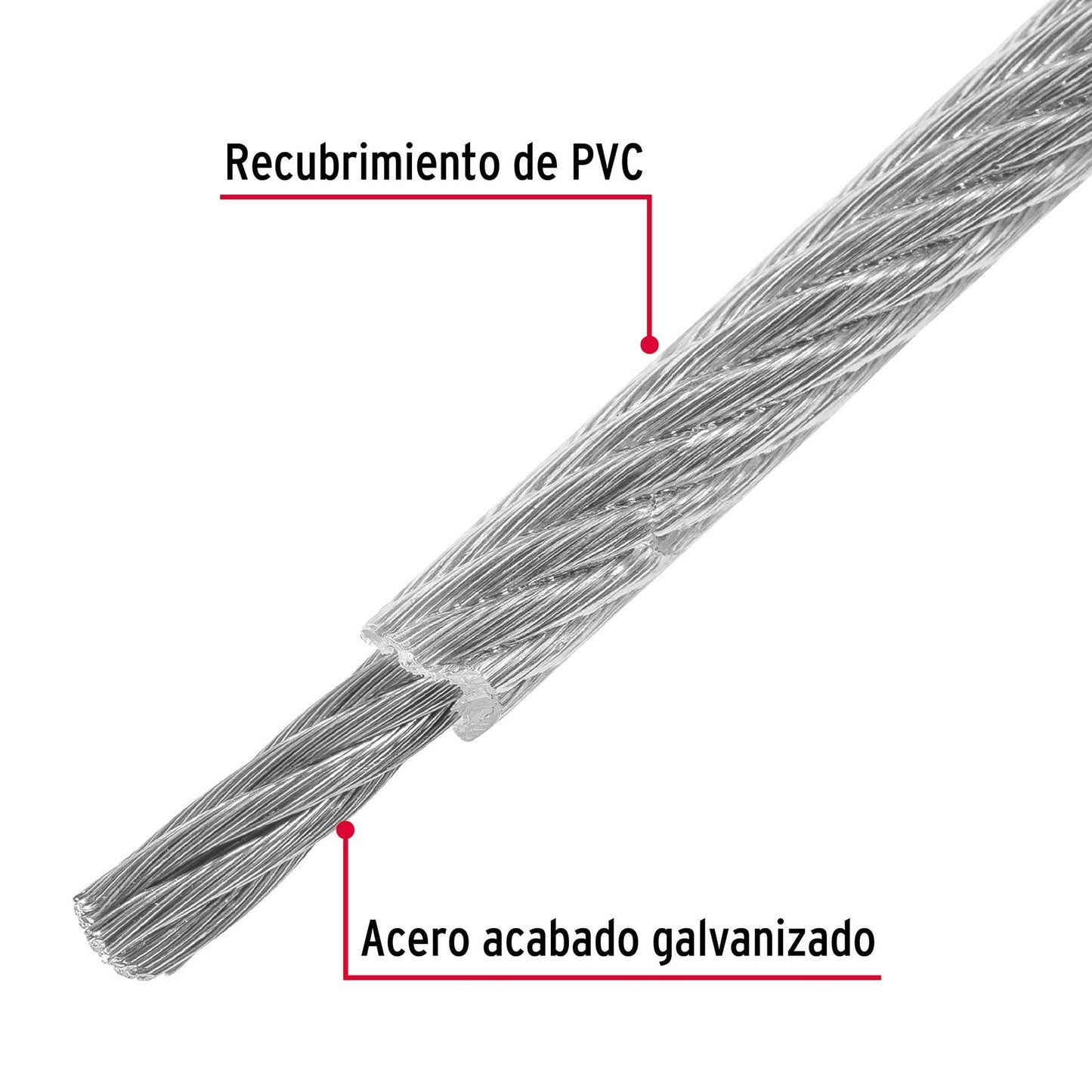 CAB-1/8FX Guaya flexible de acero 1/8", recubierto PVC