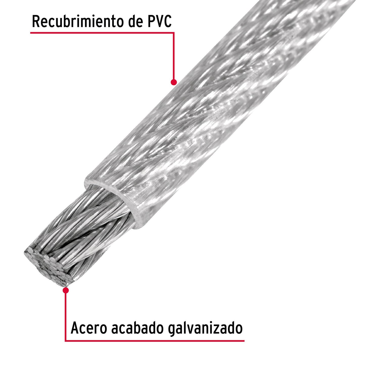 CAB-3/16RX Guaya de acero 3/16", recubierto PVC